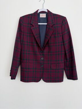 Vintage Pendleton Petite 10P Red Green Plaid Wool Blazer 100% Virgin Wool 10